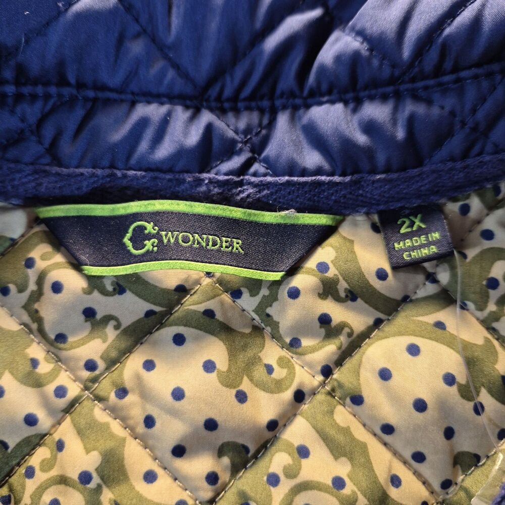C Wonder Womens 2XL Blue Quilted Jacket Button Front Lightweight Coat Pockets - Picture 2 of 7